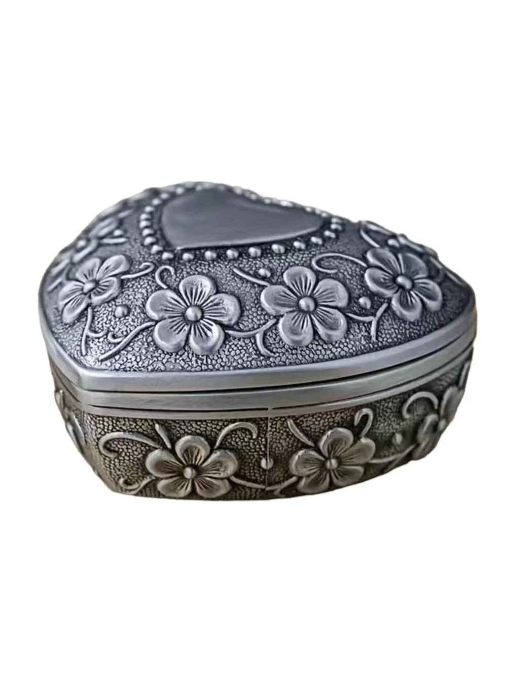 Heart-Shaped Floral Metal Trinket Box With Velvet Lining 2